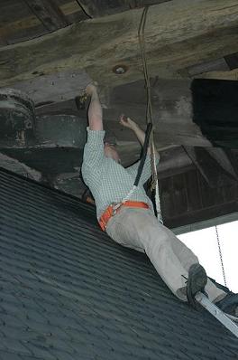 Erwin op de tekorte ladder